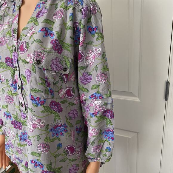 Matilda Jane Women's Floral Shirt Gray Long Sleeve Blouse LARGE - Picture 4 of 9